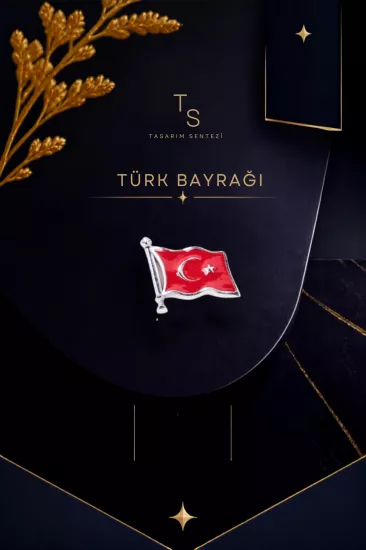 Rozet Metal Türk Bayrağı Silver Dalgalanan