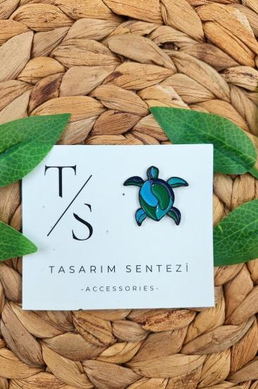 Rozet Metal Kaplumbağa Mavi Renkli Turtle