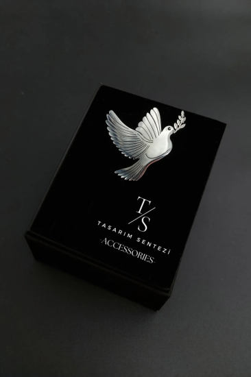 Broş Çelik Güvercin Zeytin Dalı Barış Silver