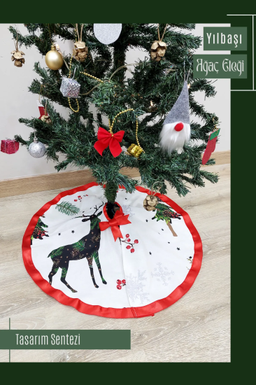Yılbaşı Çam Ağacı Eteği Örtüsü Christmas Geyikli