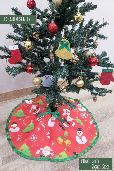 Yılbaşı Çam Ağacı Eteği Örtüsü Christmas Kırmızı