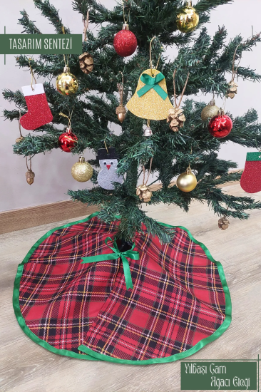 Yılbaşı Çam Ağacı Eteği Örtüsü Christmas Ekose