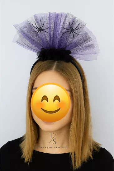 Halloween Cadilar Bayrami Siyah Mor Tül Böcekli Çiçekli Taç