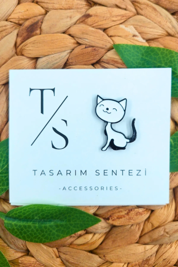 Rozet Metal Kedi Siyah Beyaz Sevimli Tatlı Cat