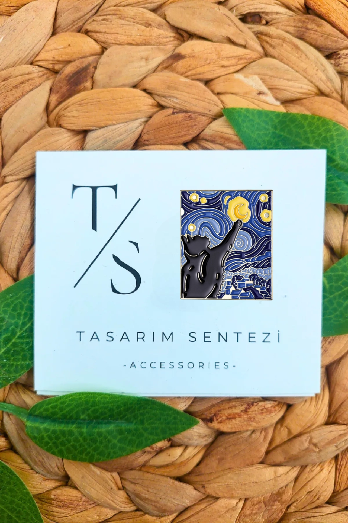 Rozet Metal Van Gogh Kedi Tablosu Yildizli Gece