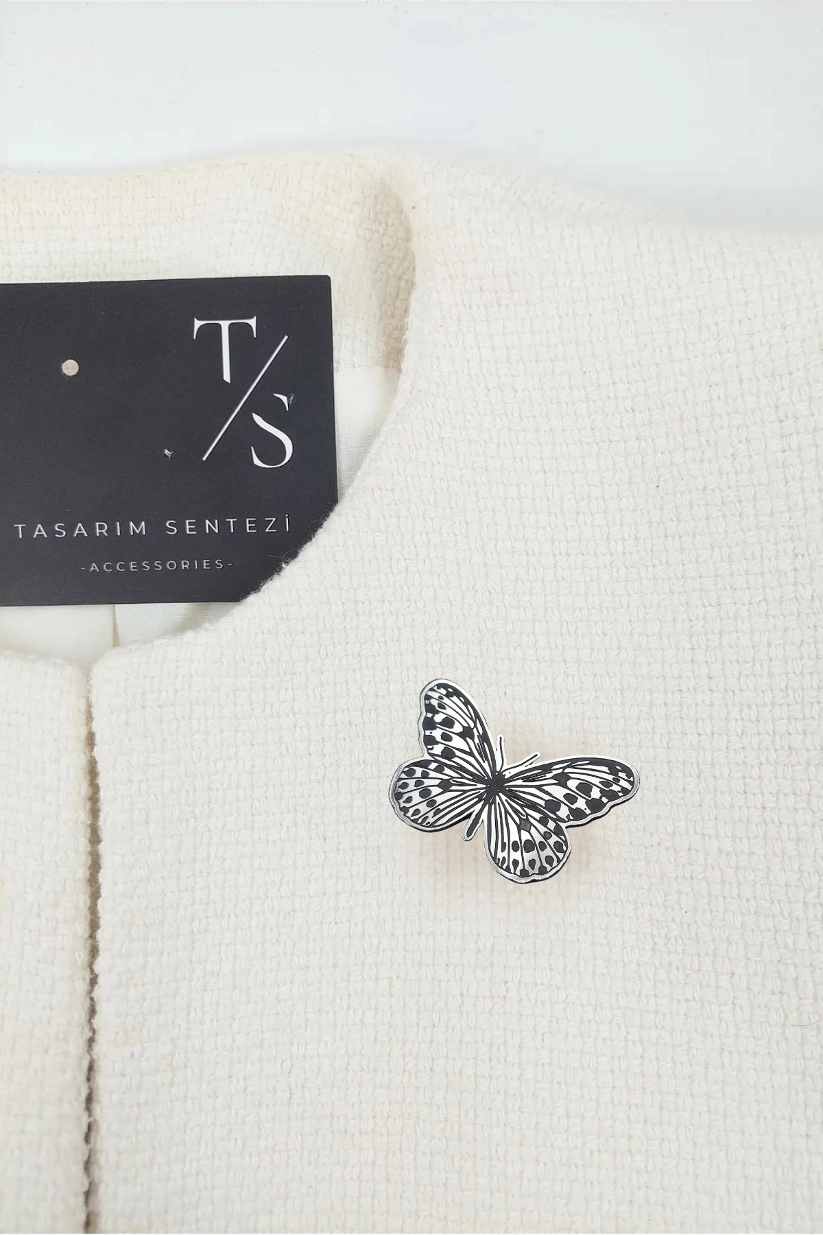  Broş Çelik Kelebek Siyah Silver Çizgili Butterfly