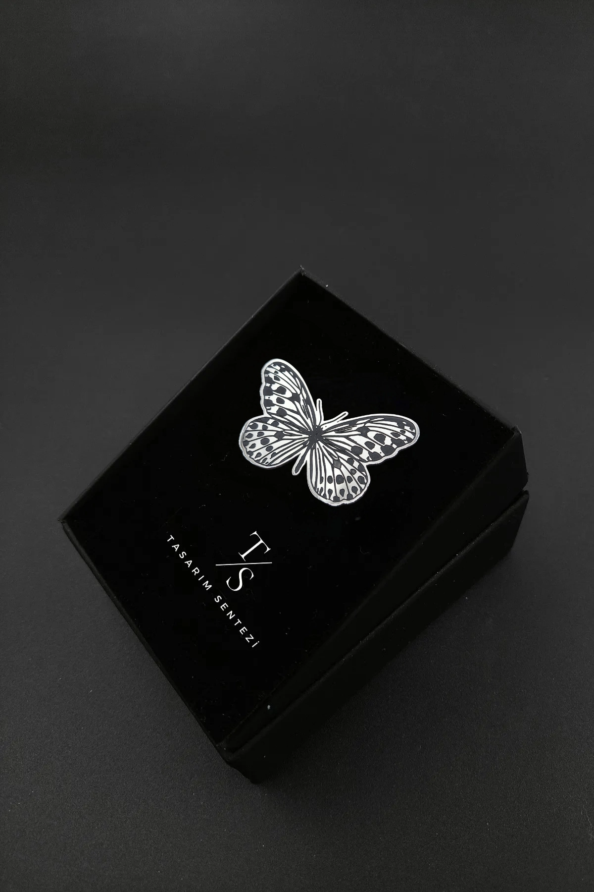  Broş Çelik Kelebek Siyah Silver Çizgili Butterfly