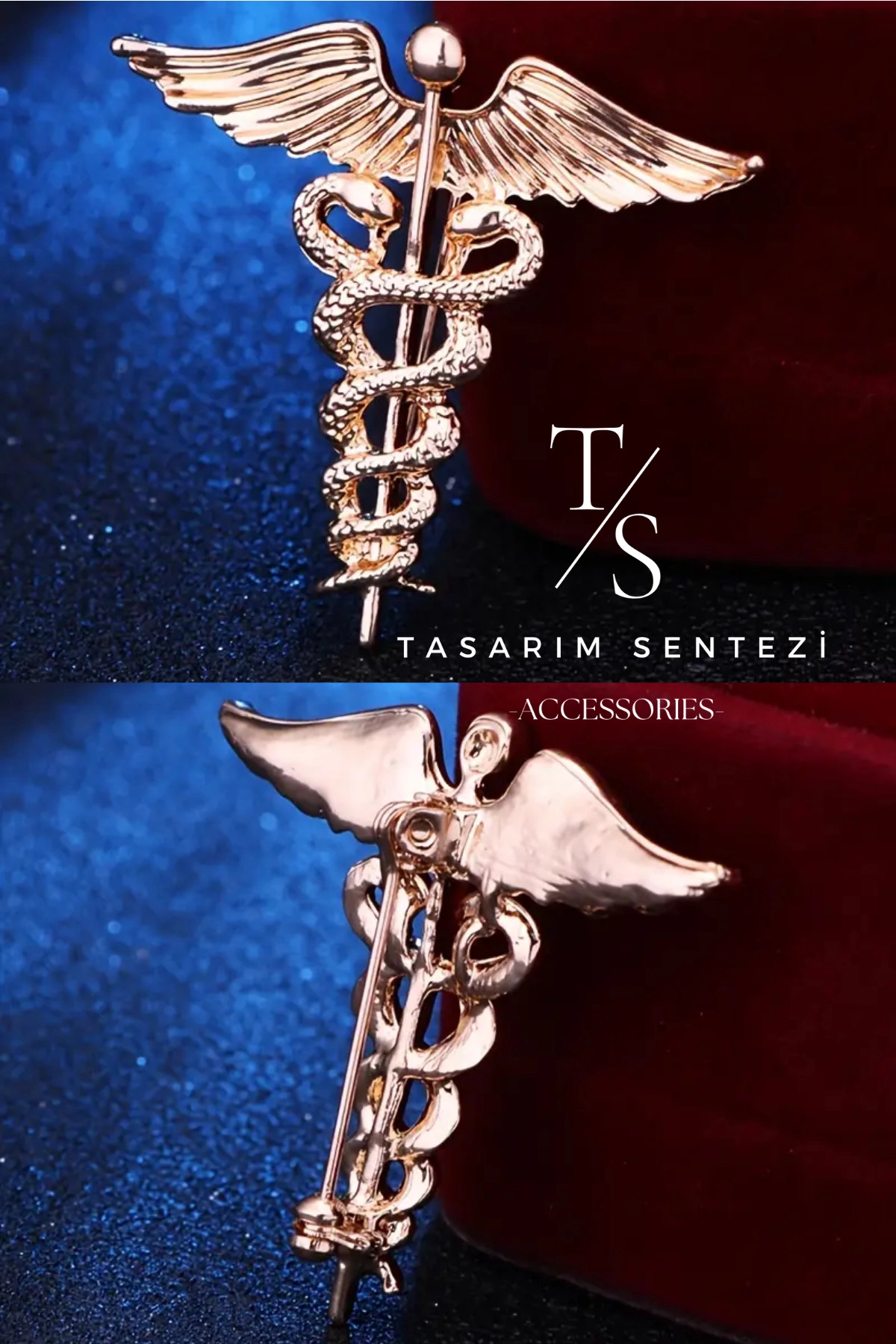 Broş Metal Sağlık Tıp Sembolü Gold Rose