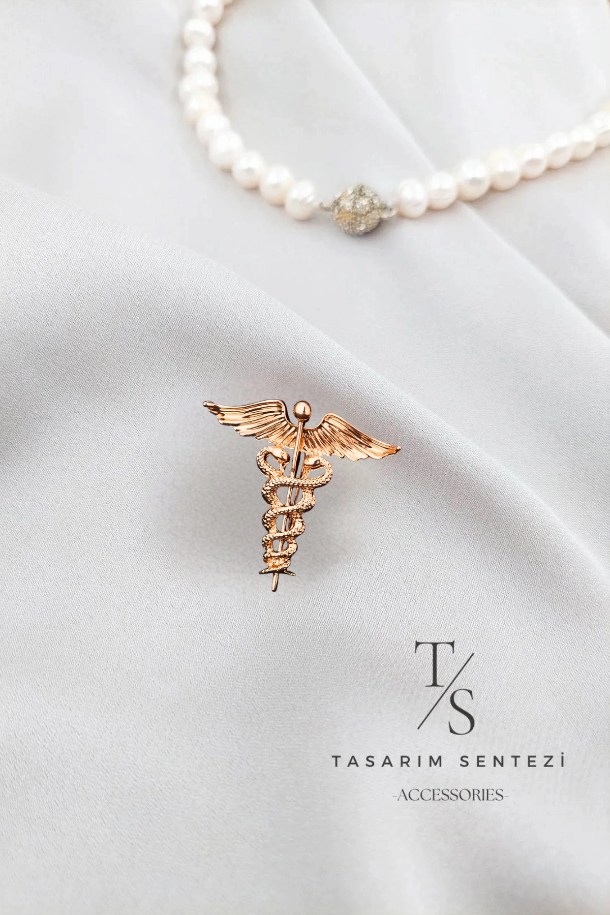 Broş Metal Sağlık Tıp Sembolü Gold Rose