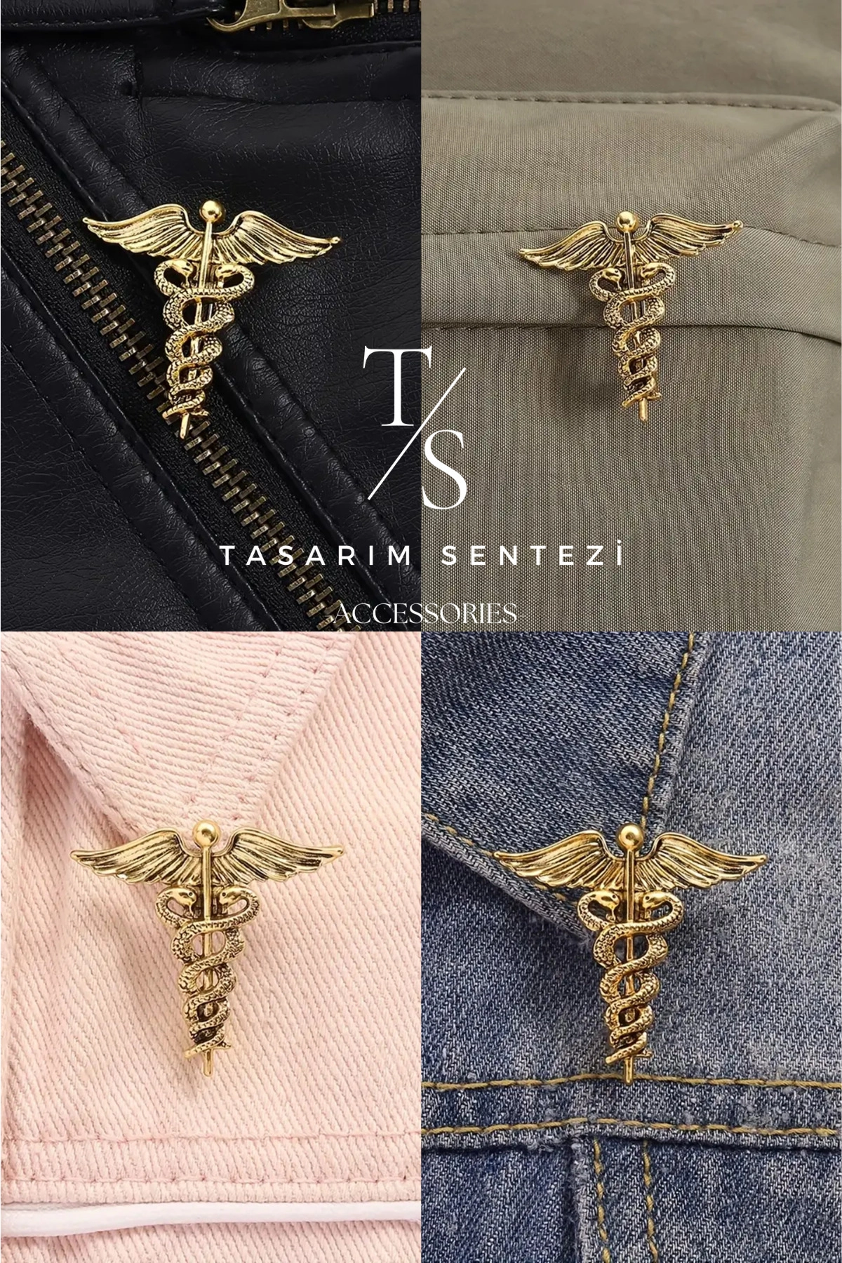 Broş Metal Sağlık Tıp Sembolü Gold
