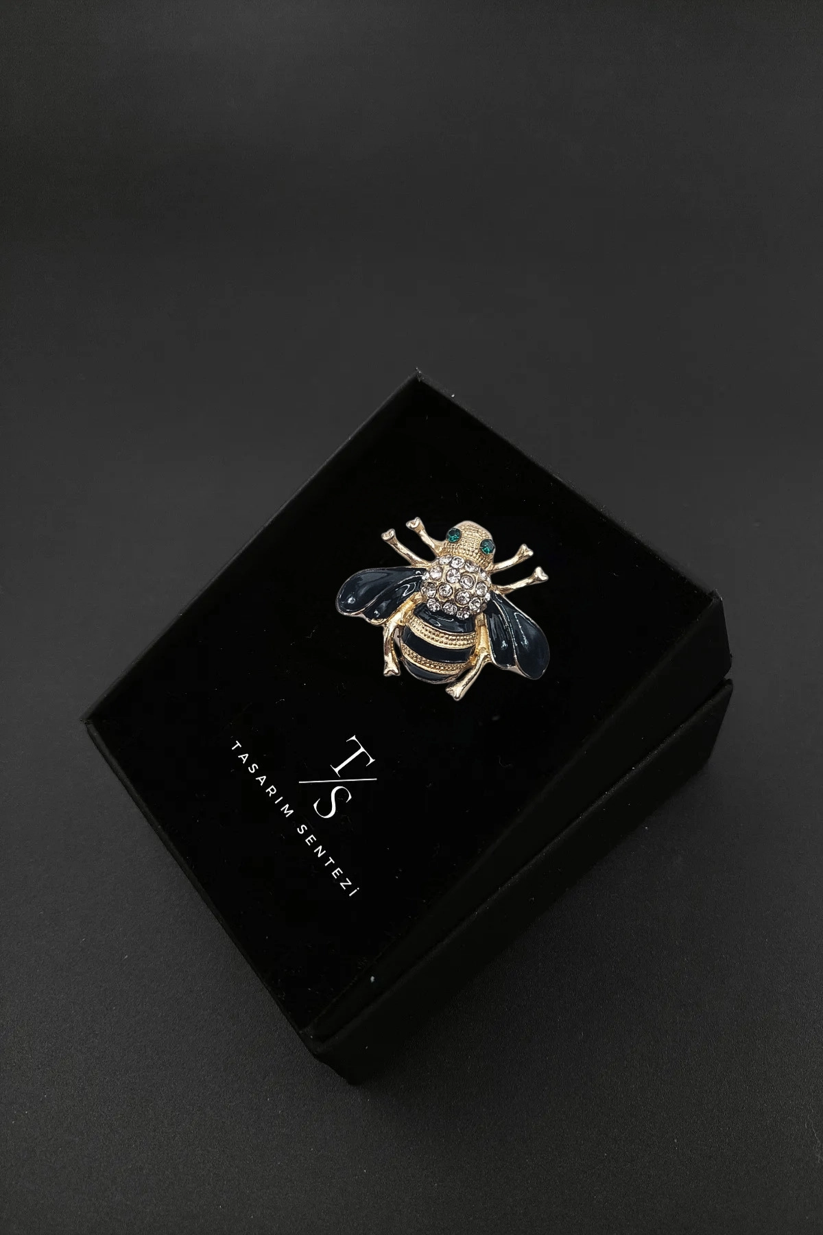 Brooch Metal Black Bee with Stone Animal Bee