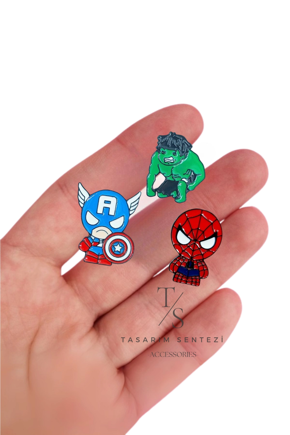 Rozet Metal 3’lü Avengers Spider Man Hulk Captain America