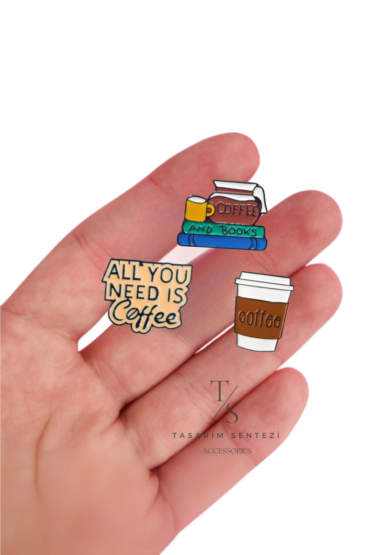 Rozet Metal 3’lü Kahve ve Kitap Cafe All You Need is Coffee