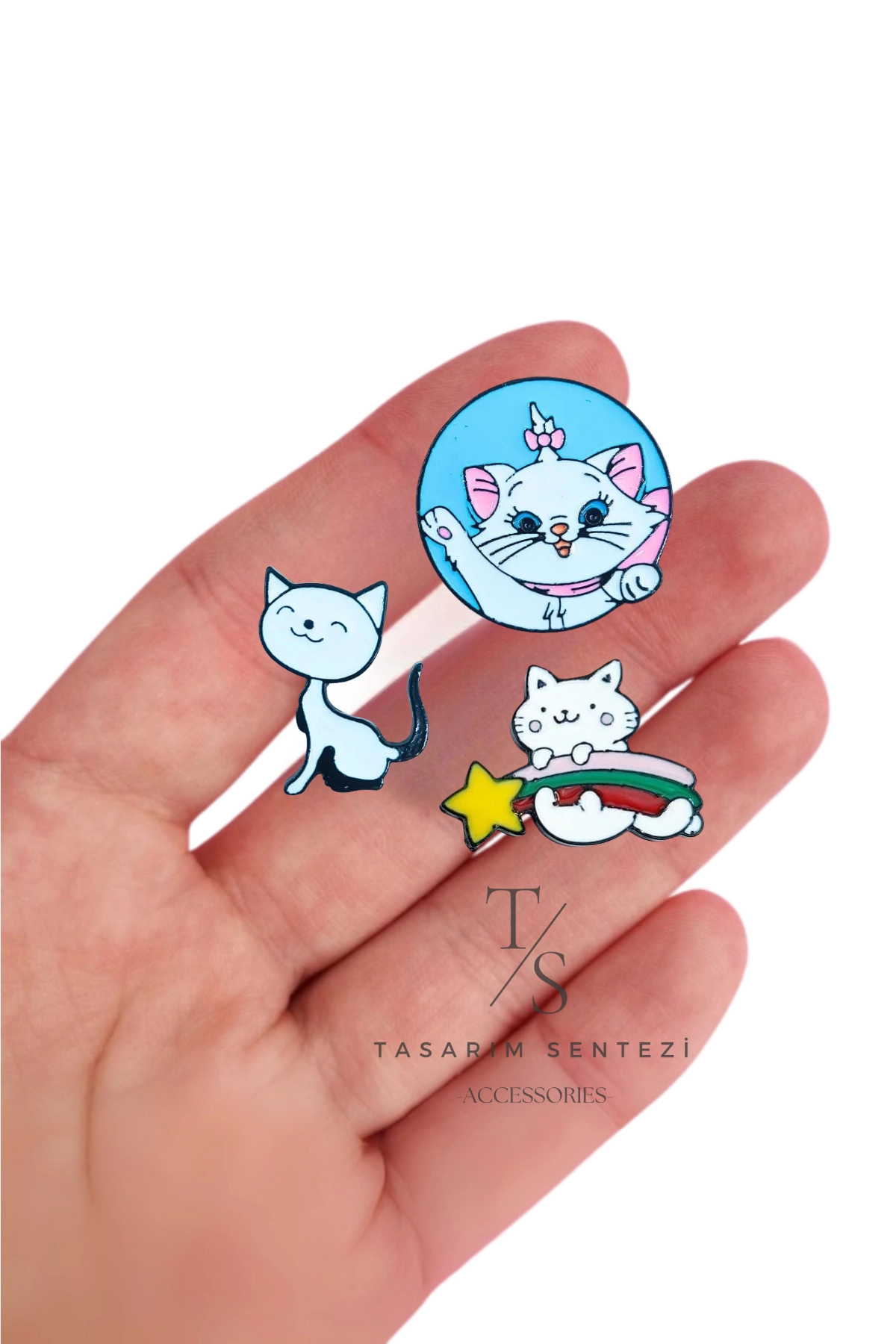 Rozet Metal 3’lü Kedi Gökkuşağı Marie Cat