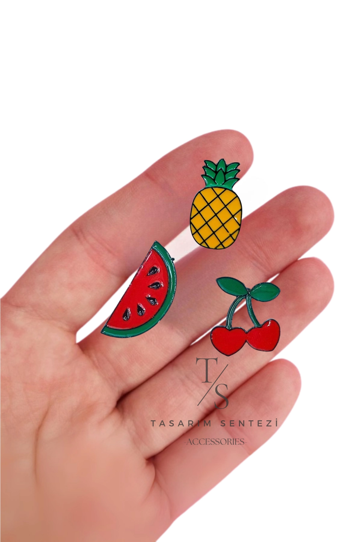 Rozet Metal 3’lü Meyve Karpuz Kiraz Ananas