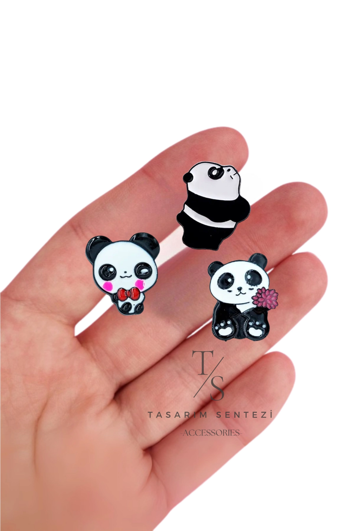 Rozet Metal 3’lü Panda Kung Fu Çiçekli Ayı Hayvan