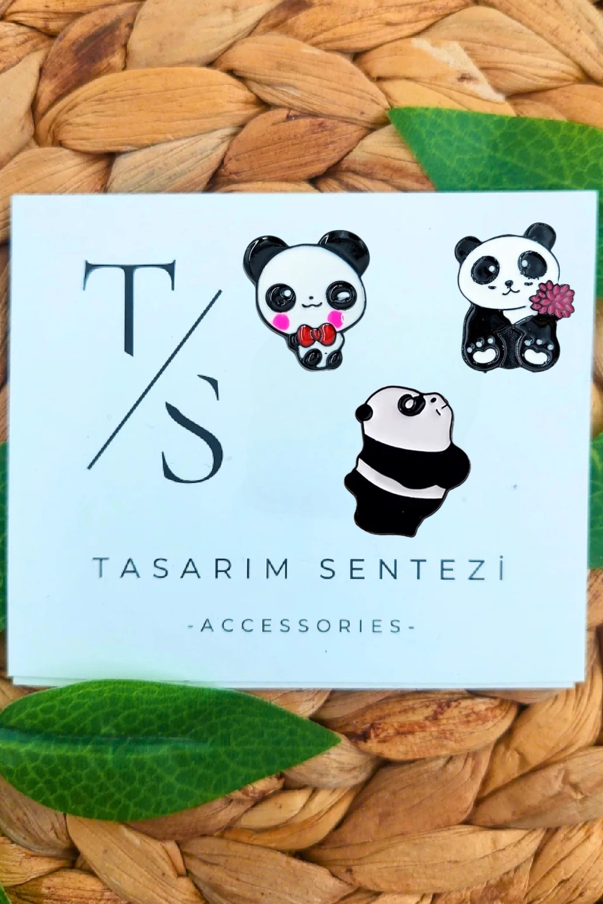 Rozet Metal 3’lü Panda Kung Fu Çiçekli Ayı Hayvan