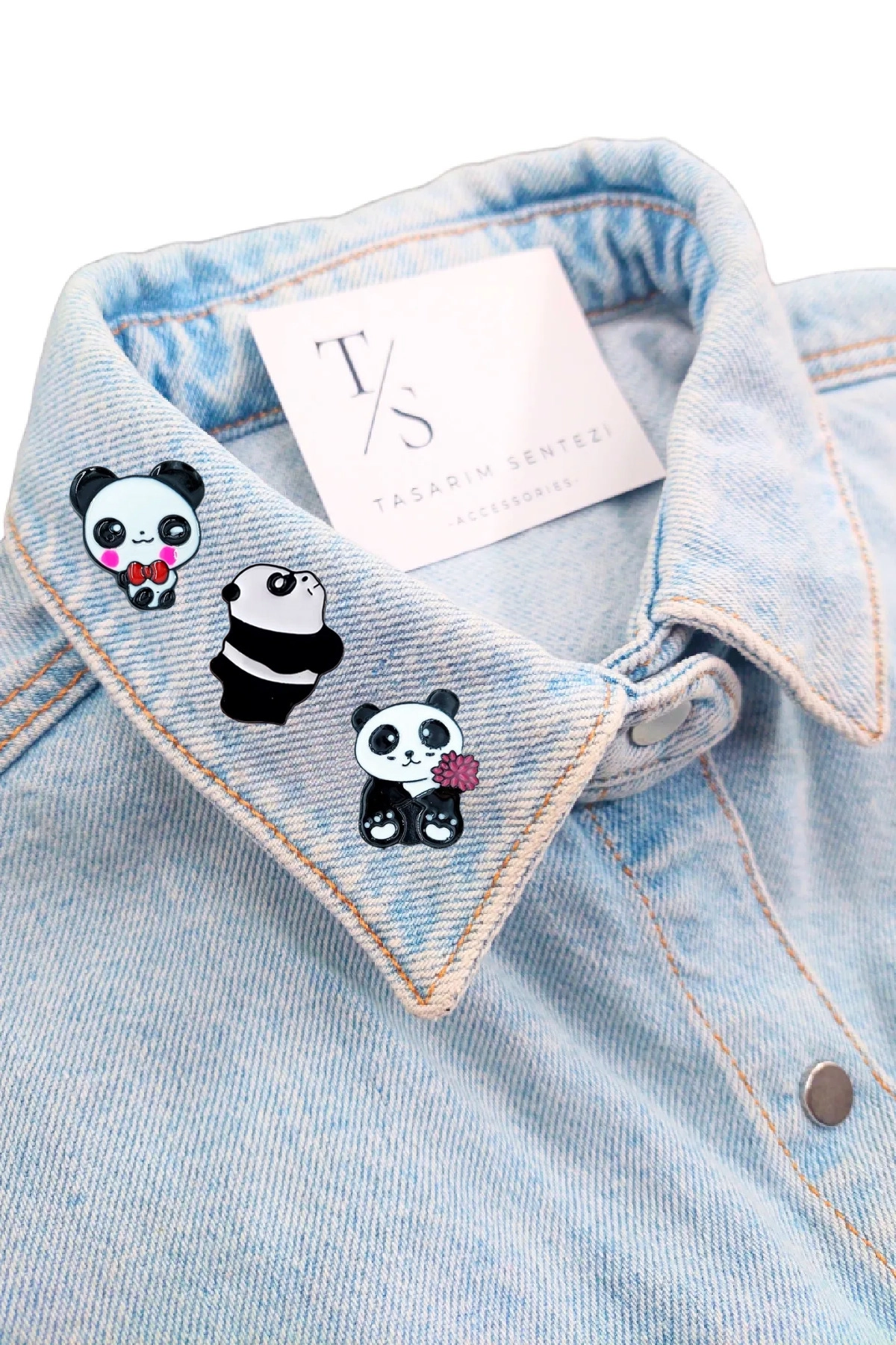 Rozet Metal 3’lü Panda Kung Fu Çiçekli Ayı Hayvan