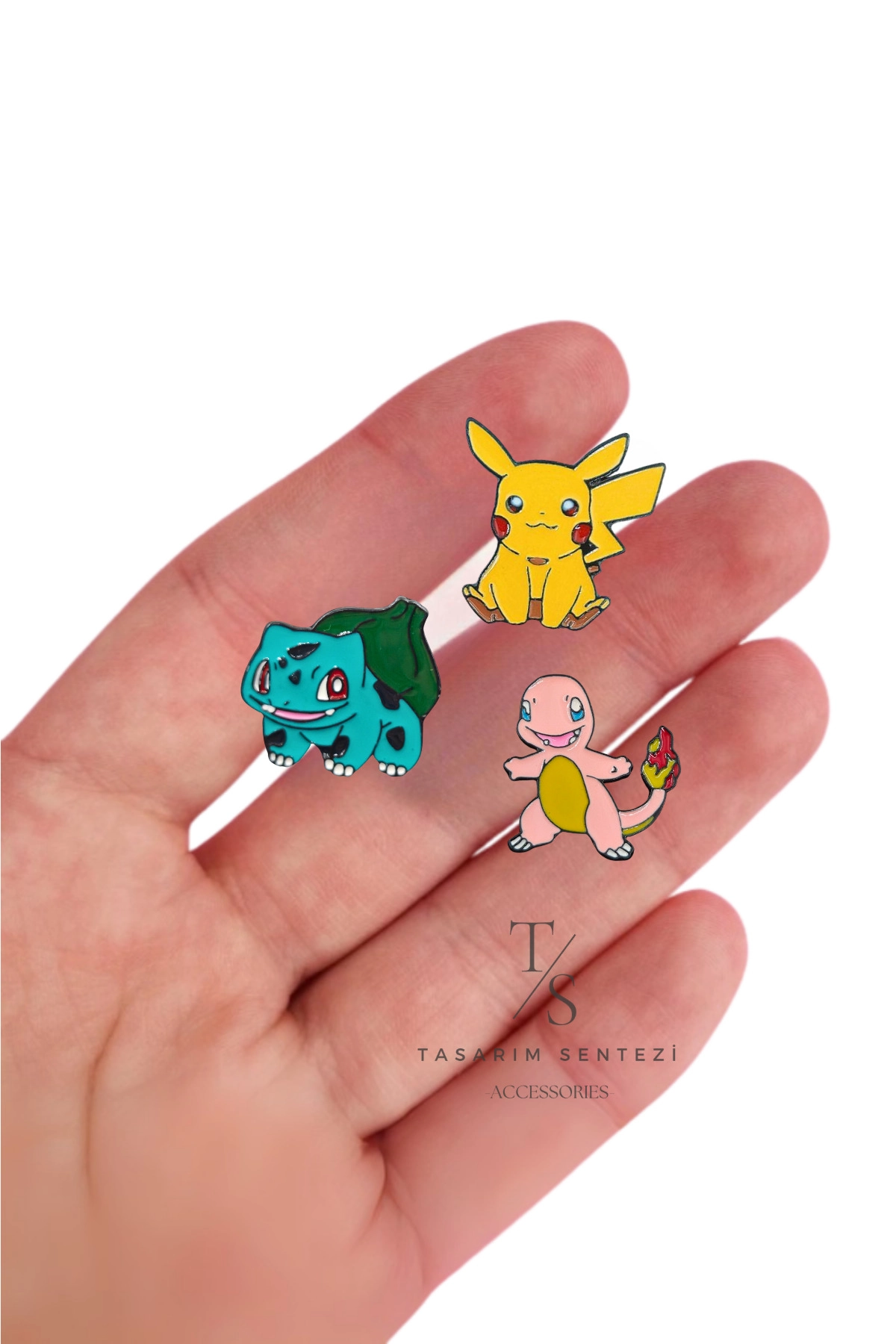 Rozet Metal 3’lü Pokemon Pikachu Bulbasaur Charmander