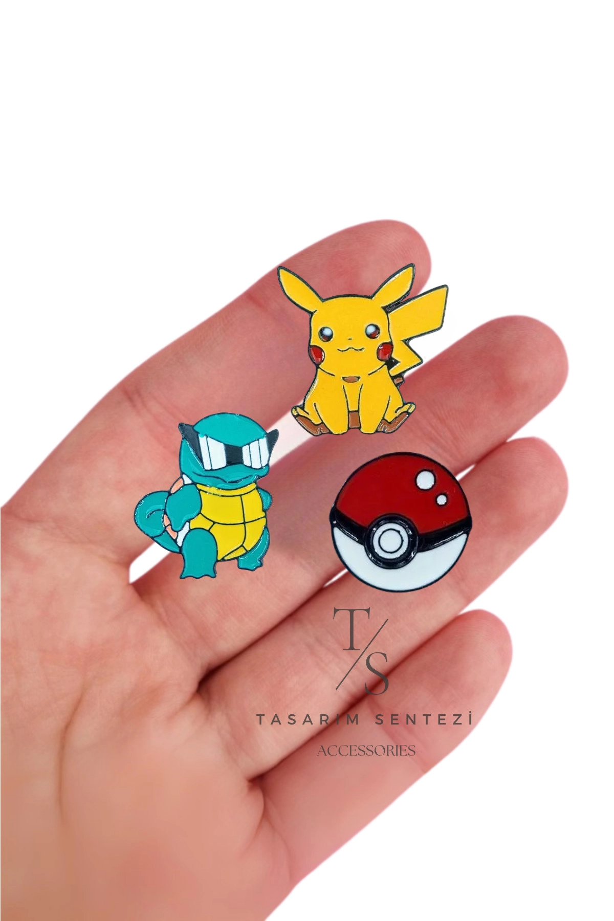 Rozet Metal 3’lü Pokemon Pikachu Squirtle Poke Topu