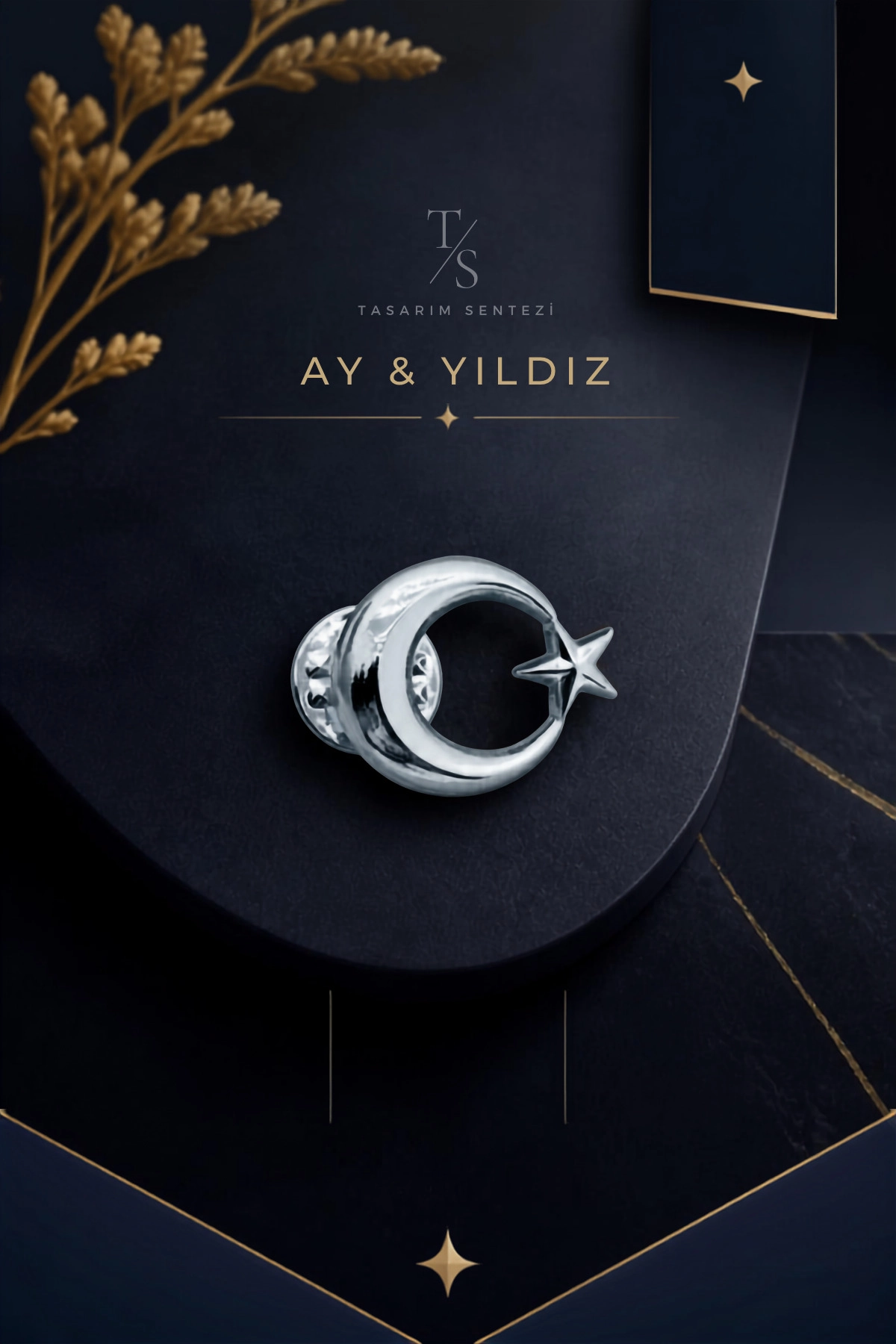 Rozet Metal Ay Yildiz Hilal Bayrak Silver