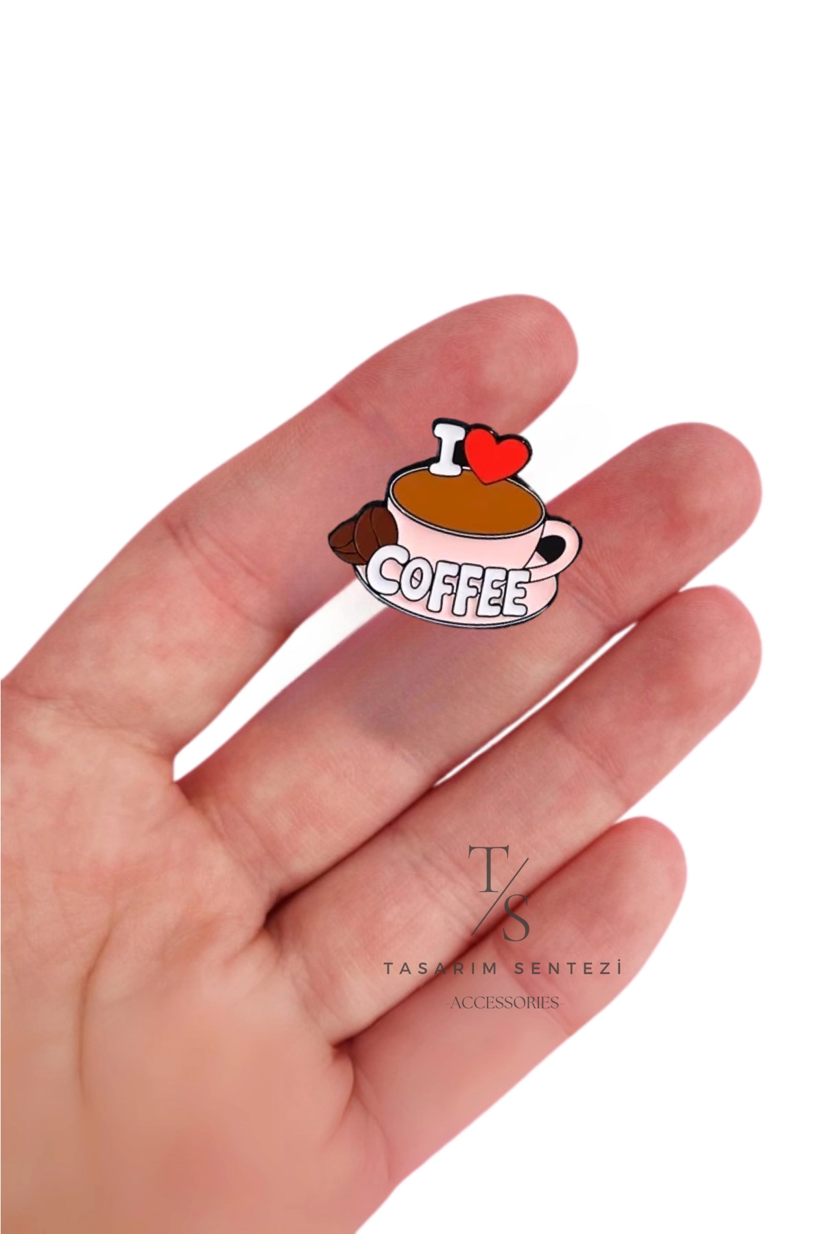 Rozet Metal I love Coffee Fincan Kahve Çekirdeği
