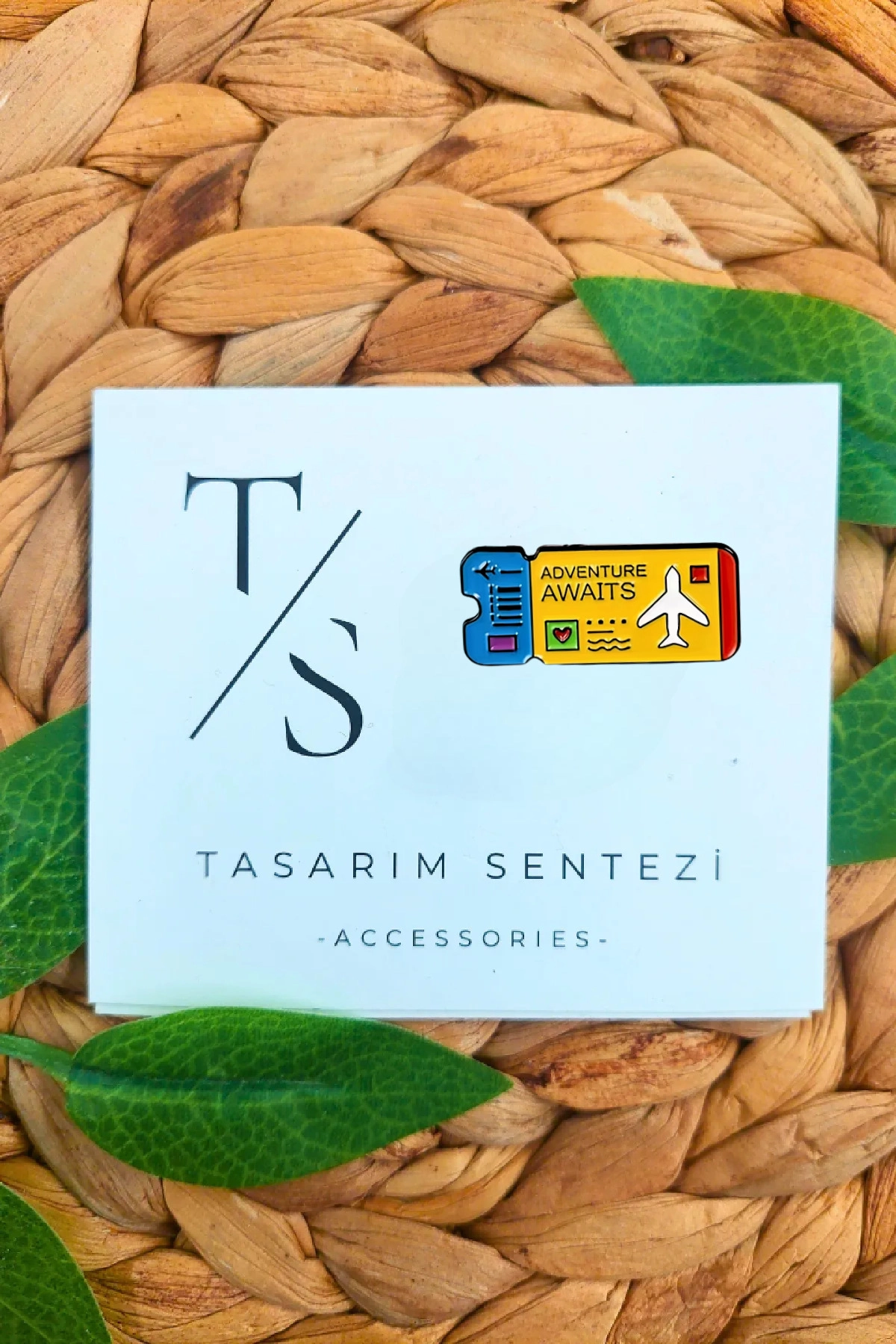 Rozet Metal Sarı Uçak Bileti Tatil Check-in Ticket
