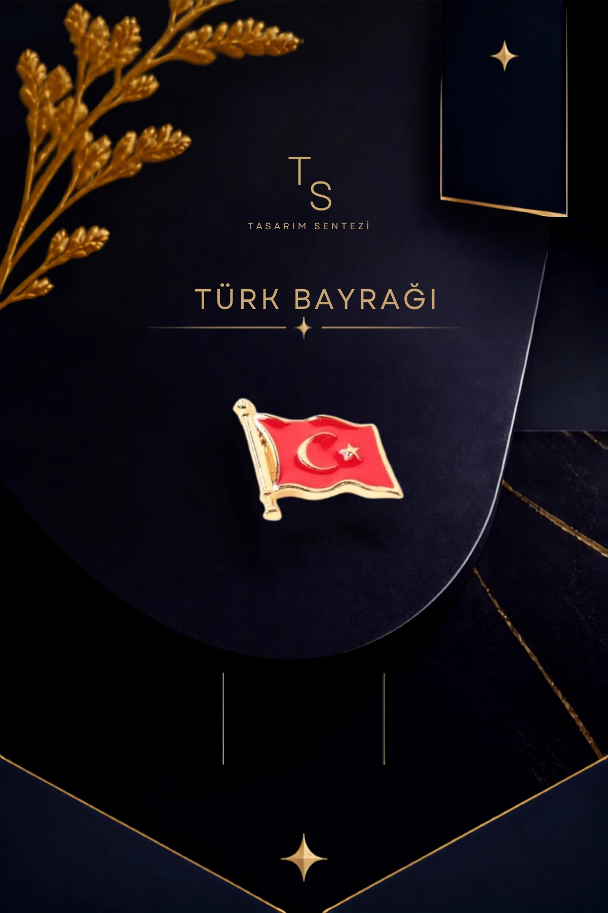 Rozet Metal Türk Bayrağı Gold Dalgalanan