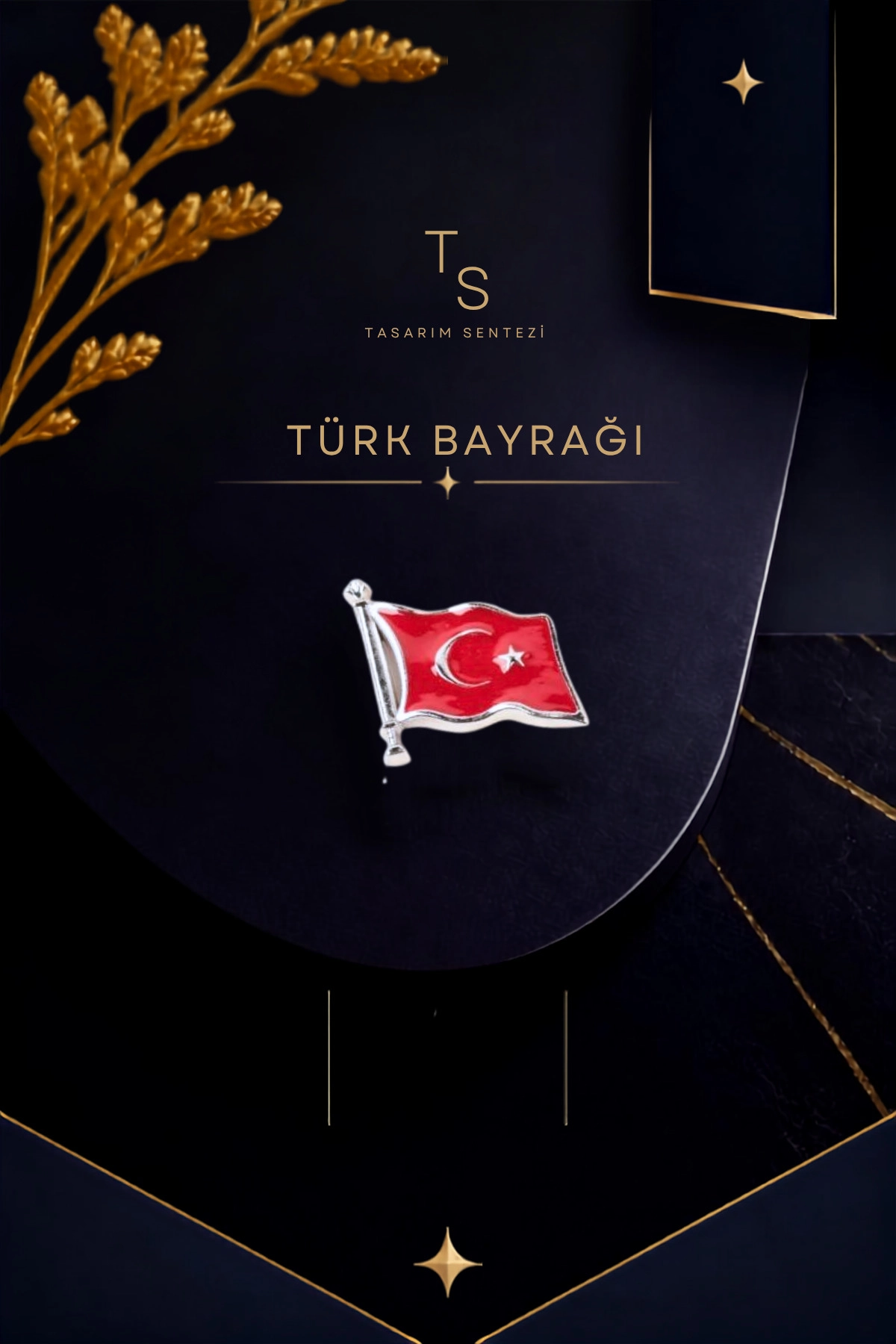 Rozet Metal Türk Bayrağı Silver Dalgalanan