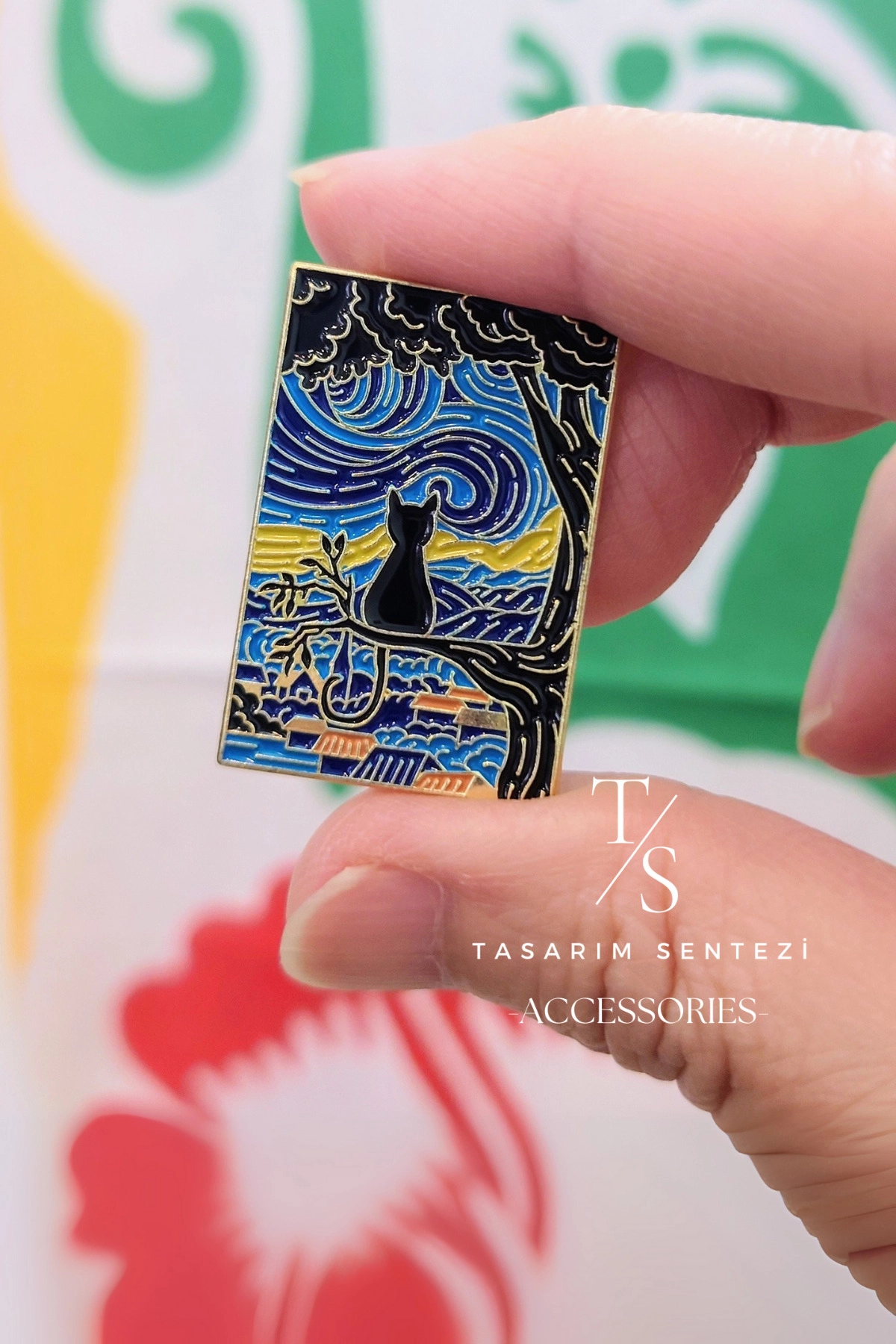 Rozet Metal Van Gogh Kedi Yağlı Boya Tablo