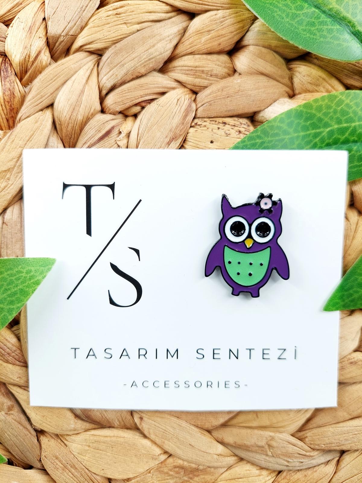 Rozet Metal Mor Baykuş Ugi Owl