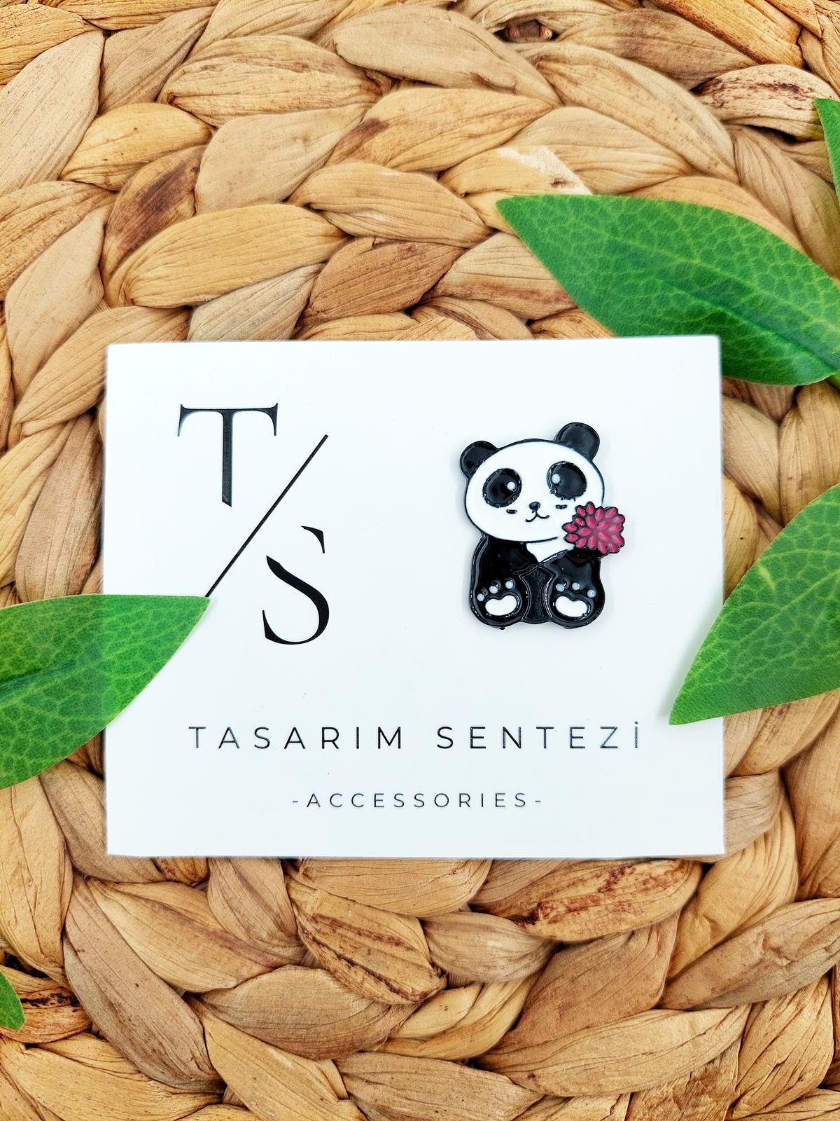 Rozet Metal Küçük Panda Ayı Çiçek Sevimli 