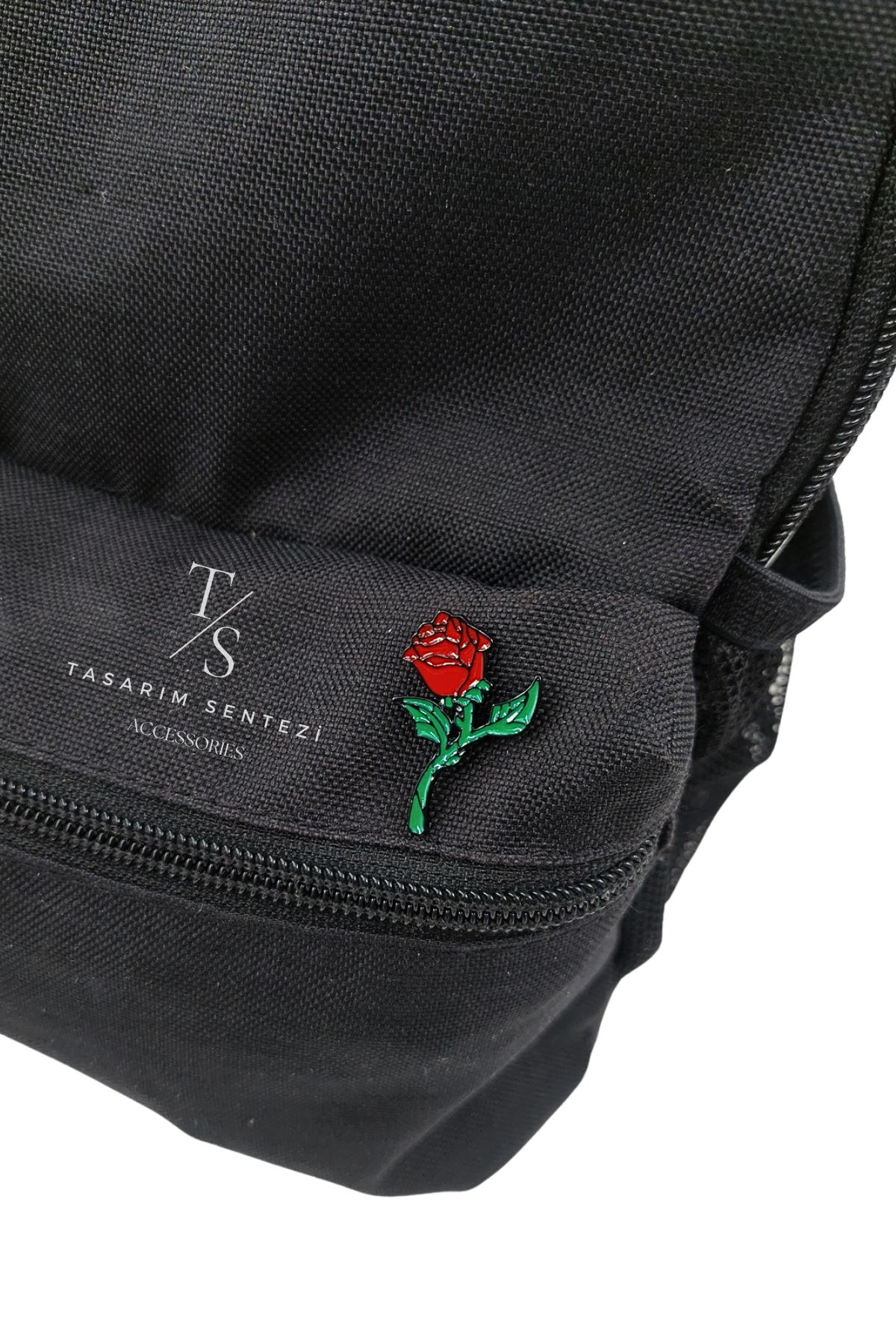 Rozet Metal Kırmızı Gül Çiçek Rose Bitki