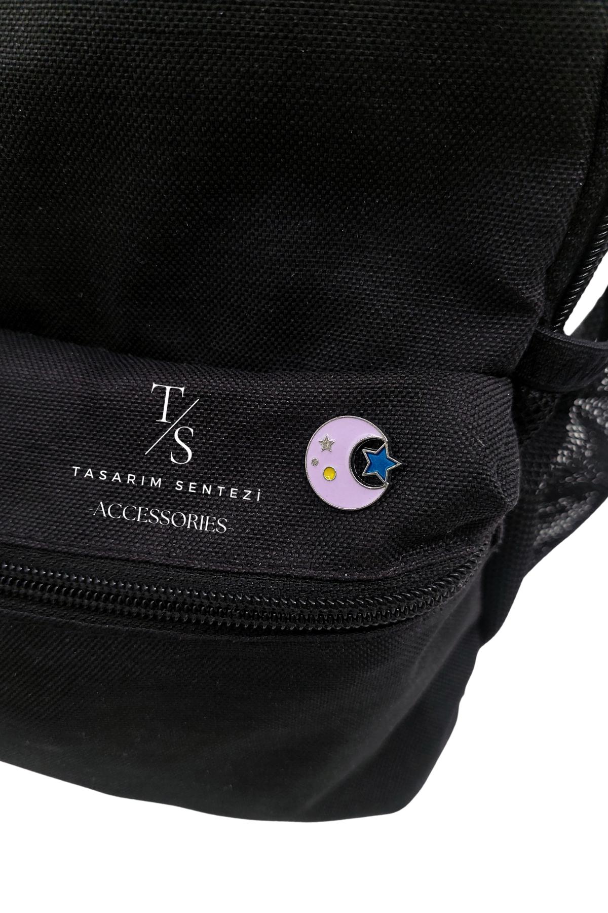Badge Metal Moon Star Crescent Purple