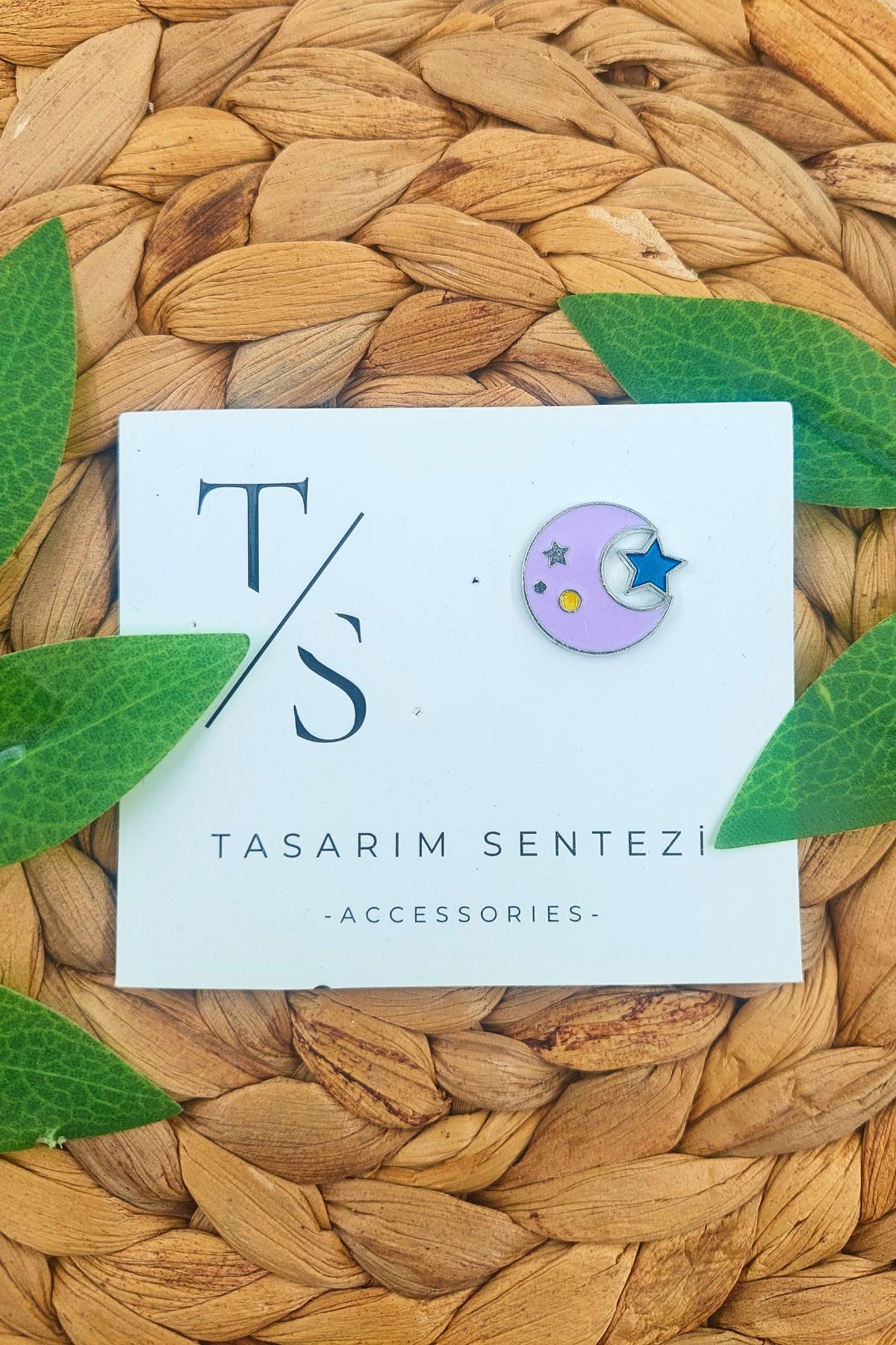 Badge Metal Moon Star Crescent Purple