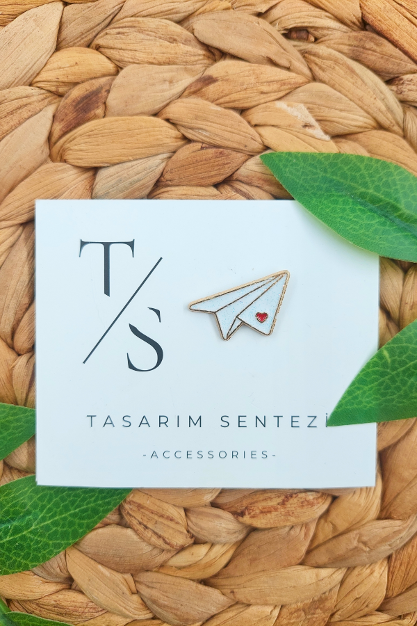 Rozet Metal Uçak Kağıt Mesaj Origami Kalpli