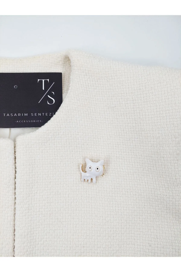 Brooch Metal White Cat