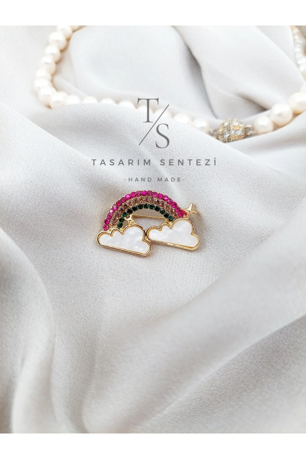 Brooch Metal Rainbow Cloud Stone
