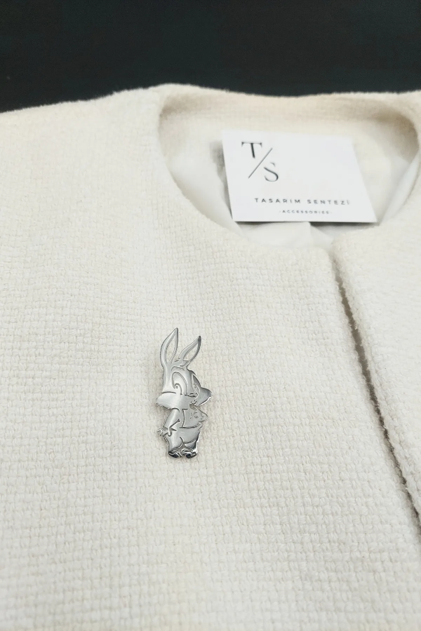 Broş Çelik Tavşan Bugs Bunny Figür Silver