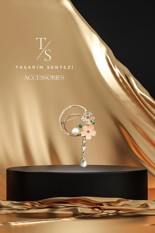 Brooch Metal Stone Pearl Flower Branch