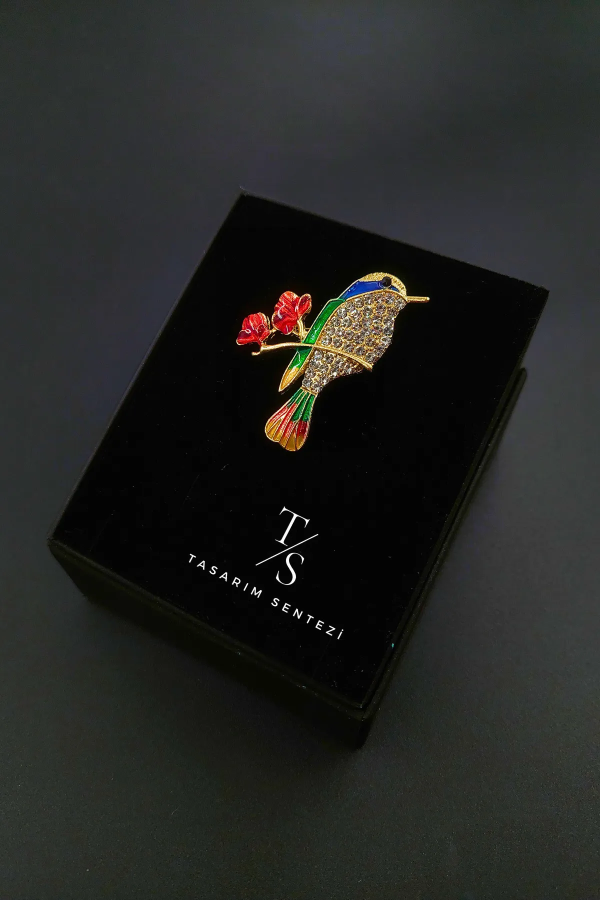 Brooch Metal Bird Stone Colorful Sparrow