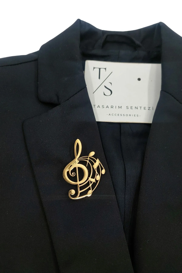 Broş Çelik Muzik Nota Sol Anahtari Gold Music