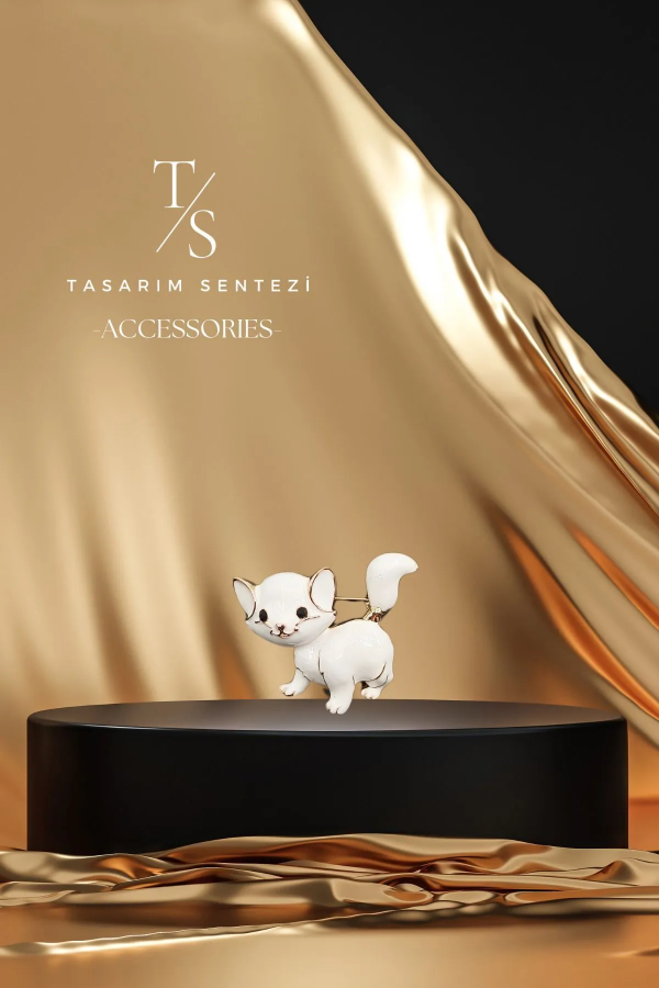 Broş Metal Beyaz Kedi Sevimli Tatlı Hayvan