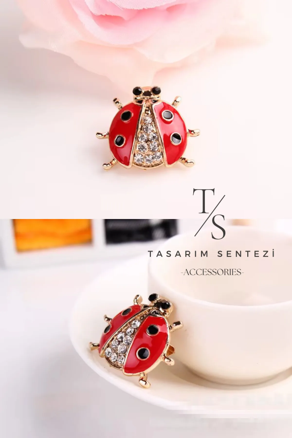 Brooch Metal Stone Ladybug Luck
