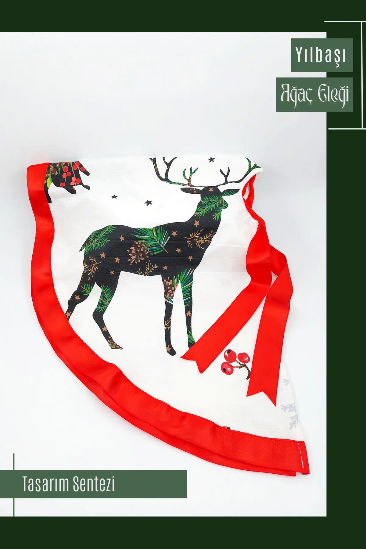 Yılbaşı Çam Ağacı Eteği Örtüsü Christmas Noel Geyikli