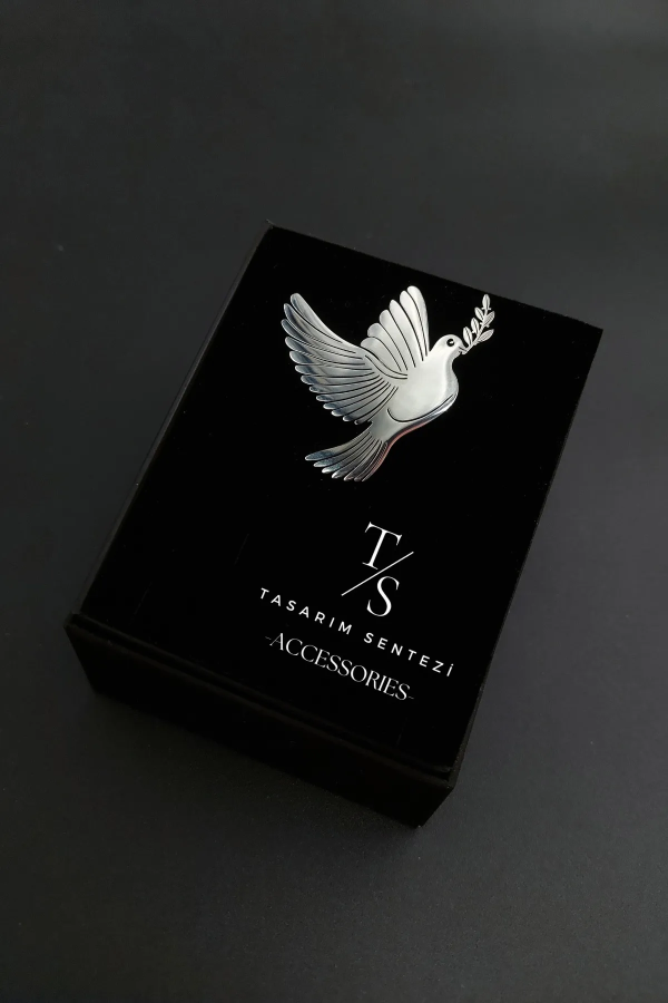 Broş Çelik Güvercin Zeytin Dalı Barış Silver
