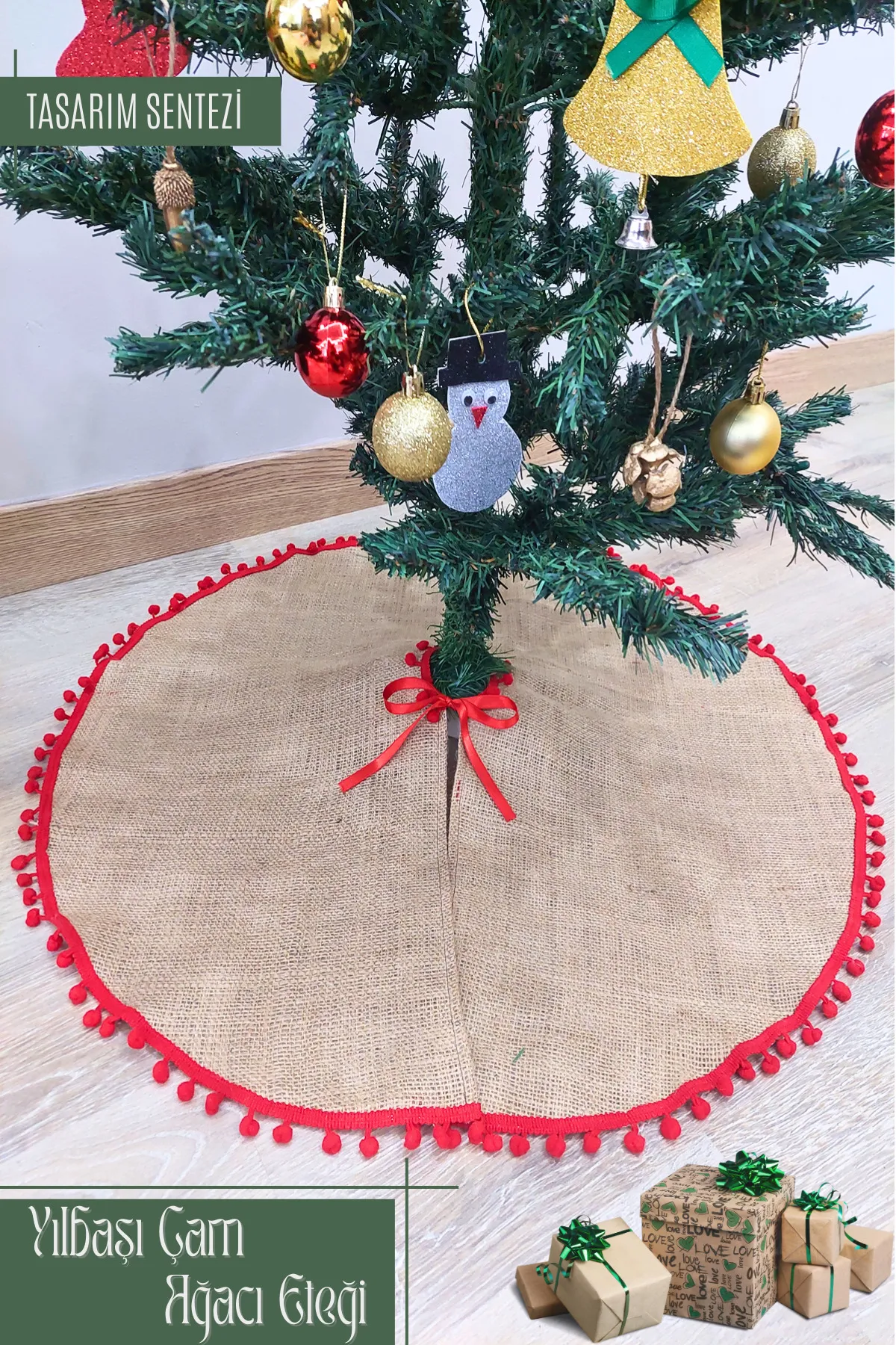 Yılbaşı Çam Ağacı Eteği Örtüsü Christmas Noel Jüt Hasır