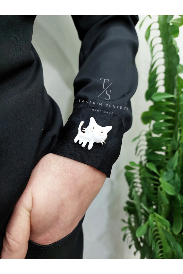 Brooch Metal White Cat