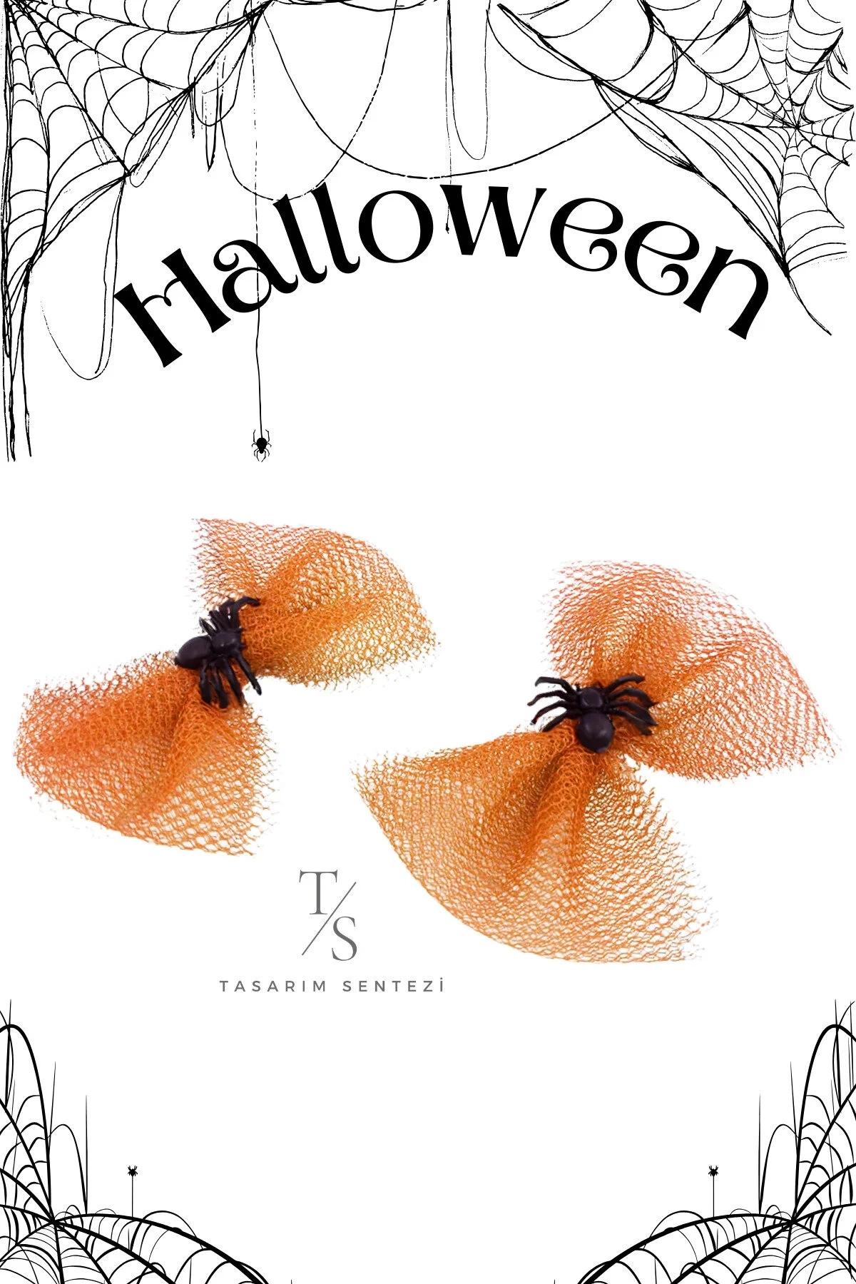 2’li Halloween Cadılar Bayramı Turuncu Tül Böcekli Parti Saç Tokası