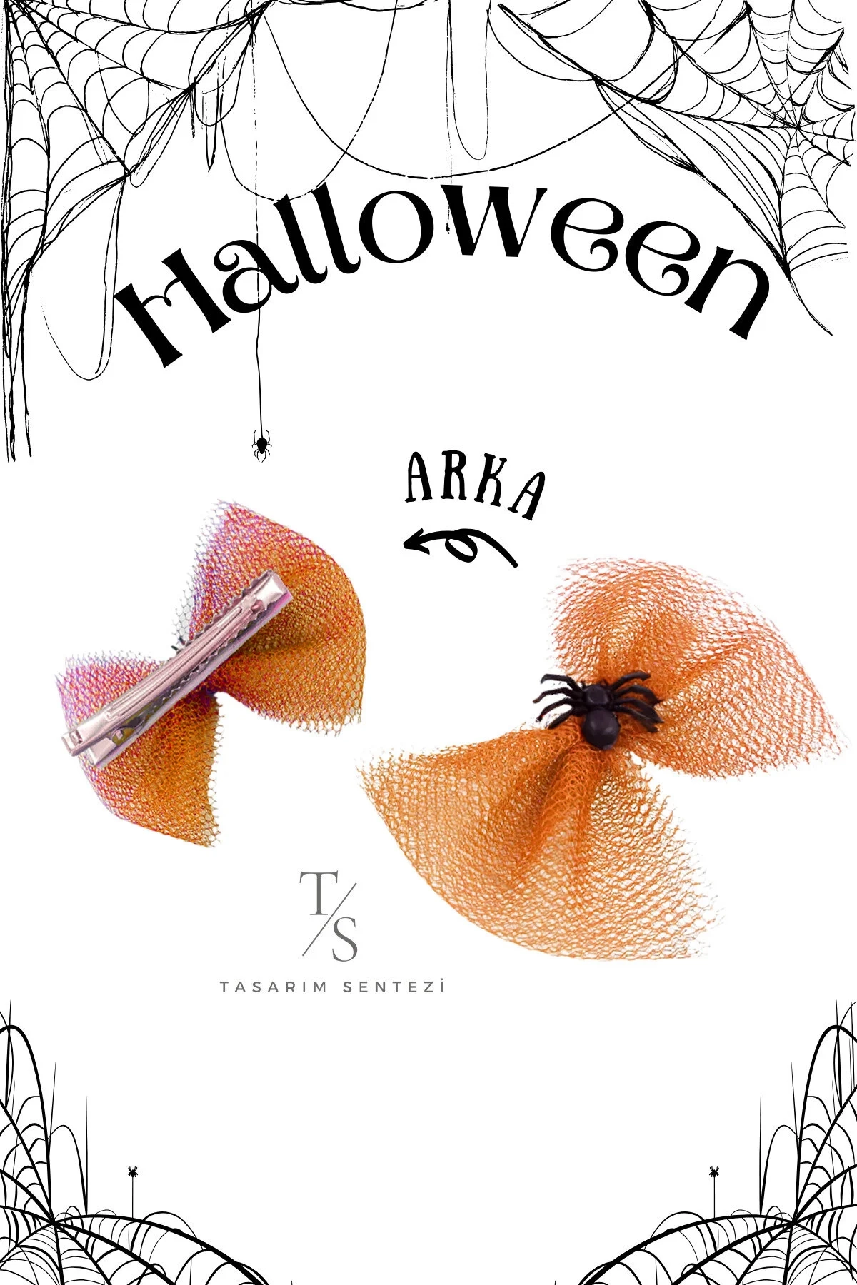 2’li Halloween Cadılar Bayramı Turuncu Tül Böcekli Parti Saç Tokası